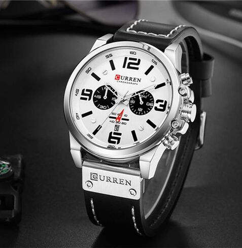 MASTOP Fashion Mens Watch Leather Military Stopwatch Waterproof Chronograph Watch Mens Quartz Watch with Date in Saudi Arabia