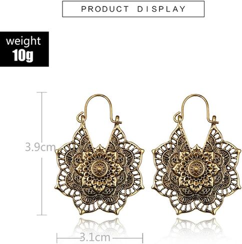 خمر ماندالا زهرة انخفاض أقراط متدلى للنساء فتاة قبلية الجوف زهرة قلادة أقراط القرط كليب, alloy, ذهبي in Kuwait