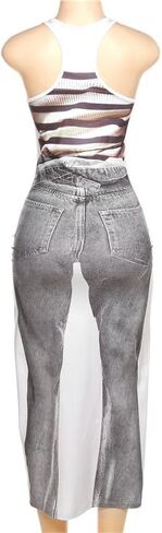 فستان جينز نسائي كاجوال رقمي من DOUCIU فستان ثلاثي الأبعاد مطبوع على الجسم بدون أكمام ورقبة على شكل حرف U فساتين منخفضة القطع بخصر عالٍ in Kuwait