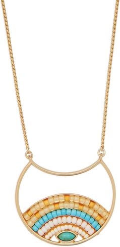 Lucky Brand Beaded Pendant Necklace, Gold, One Size, One Size, Metal, No Gemstone in Kuwait