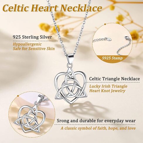 Suplight 925 Stelring Silver Celtic Knot Necklace, Triquetra Heart/Cross Pendant Necklace Irish Jewelry for Women Girls (with Gift Box) in Kuwait