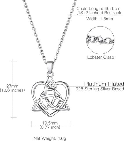 Suplight 925 Stelring Silver Celtic Knot Necklace, Triquetra Heart/Cross Pendant Necklace Irish Jewelry for Women Girls (with Gift Box) in Kuwait
