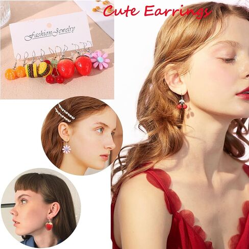 SONNYX 40 زوجًا من الأقراط اللطيفة والغريبة للنساء أقراط كاواي المضحكة أقراط متدلية تشمل كوكب رائد الفضاء والقمر والنجوم وجه الدب وزهور الفطر والأقراط الجمالية الحيوانية السائبة in Kuwait