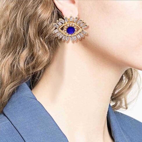 Crystal Evil Eyes Drop Earrings Fashion Unique Abstract Eyes Rhinestone Dangle Earring for Women Girls Exaggerated Jewelry in Kuwait