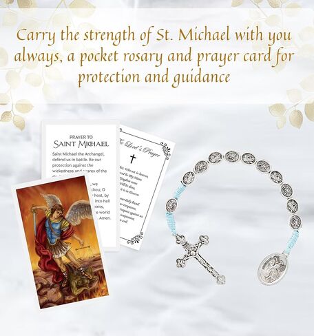 St Michael Rosary - One Decade Pocket Rosary, Wallet Size St Michael Prayer Card, The Lord's Prayer - Saint Michael Single Decade Rosary, Catholic Cards Set - Rosario De Una Decena, 3 Items in Saudi Arabia