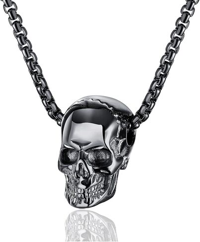Fusamk Punk Rapper Stainless Steel Skull Head Pendant Necklace,22" Link Chain in Saudi Arabia