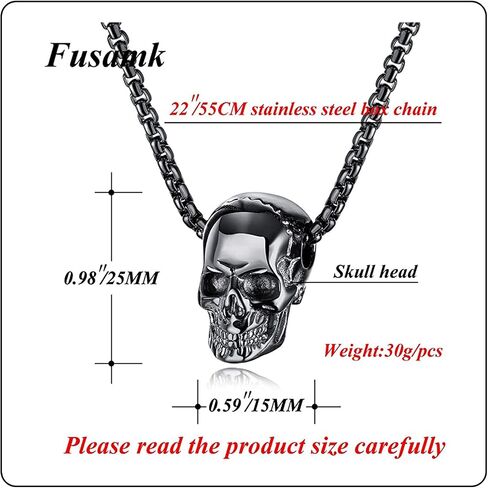 Fusamk Punk Rapper Stainless Steel Skull Head Pendant Necklace,22" Link Chain in Saudi Arabia