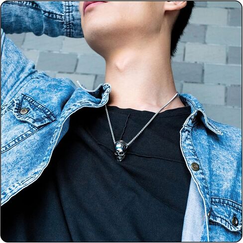 Fusamk Punk Rapper Stainless Steel Skull Head Pendant Necklace,22" Link Chain in Saudi Arabia