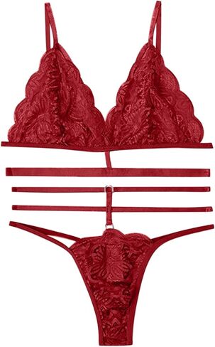 ملابس داخلية مثيرة للنساء من Ella Lust - حمالة صدر دانتيل زهرية رقيقة ولباس داخلي متطابق مع حلقة غريبة مكونة من قطعتين in Kuwait