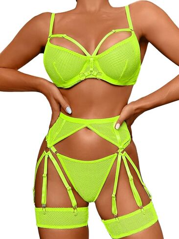 Kaei&Shi Strappy Fishnet Garter، حزام الفخذ، ملابس داخلية بيكابو عالية الخصر 4 قطع in Saudi Arabia