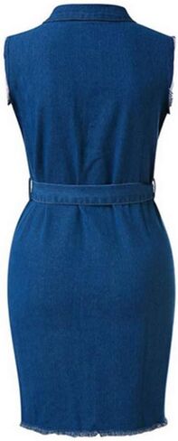 Sunyastor Women's Sexy Bodycon Denim Dress Sleeveless Summer Party Club Mini Dress with Button Down Beach Dress S-XXXL Blue in Saudi Arabia