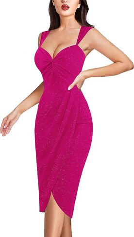 VFSHOW Womens Sexy Strap V Neck Ruched Backless Cocktail Bodycon Midi Dress Twist Front Wrap Slit Party Night Out Dress in Saudi Arabia