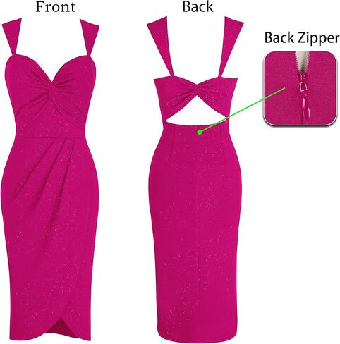 VFSHOW Womens Sexy Strap V Neck Ruched Backless Cocktail Bodycon Midi Dress Twist Front Wrap Slit Party Night Out Dress in Saudi Arabia