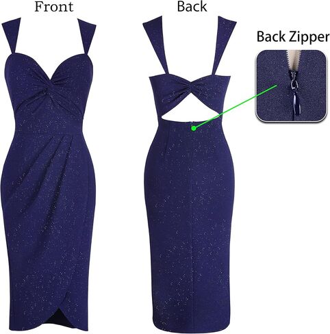 VFSHOW Womens Sexy Strap V Neck Ruched Backless Cocktail Bodycon Midi Dress Twist Front Wrap Slit Party Night Out Dress in Saudi Arabia