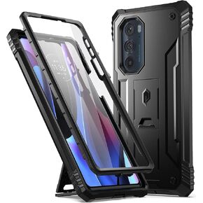 Poetic Revolution Case for Moto Edge Plus 5G 6.7" (2022) / Edge+ 5G UW (2022), Model # XT2201, Full-Body Rugged Shockproof Protective Cover with Kickstand and Built-in-Screen Protector, Black