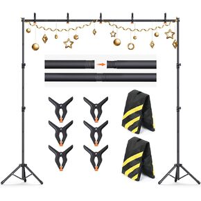Backdrop Stand 10×8ft (H×W) Adjustable Backdrop Support Ground Kit Photography Photo Shoot Backdrop Stand for Parties with Sandbags, Spring Clips, Carrying Bag