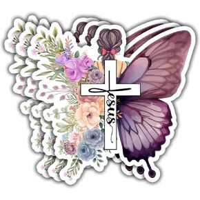 (3pcs) Christian Jesus Floral Butterfly Vinyl Decal Inspirational Bible Verse Quotes Sticker for Books Laptops Phonecase Water Bottles Kindles Car Hard Hat Tumbler- 3x3''