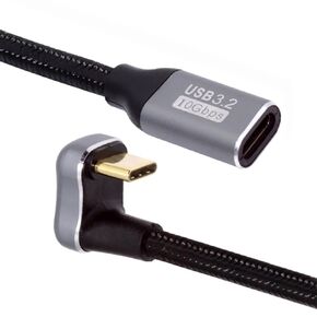 NFHK Opposite U Shape Back Angled USB-C USB 3.1 Type C Male to Female Extension Data Cable 10Gbps 100W with Sleeve 100cm