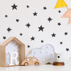 Mix Stars Sky Wall Decals Peel and Stick for Kids, Baby Bedroom Nursery and Living Room. 96 pcs. Adhesive Vinyl Wall Stickers Decor (White)