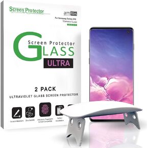 amFilm Ultra Screen Protector for Galaxy S10, UV Gel Application, Tempered Glass, Compatible with UltraSonic Fingerprint Scanner for Galaxy S10 (2019), 2 Pack