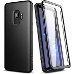 حافظة SURITCH لهاتف Samsung Galaxy S9، 【واقي شاشة مدمج 】 【يدعم الشحن اللاسلكي 】 غطاء خلفي متين ممتص للصدمات 360 حافظة واقية غير لامعة مقاومة للصدمات لحافظة S9 مقاس 5.8 بوصة (أسود)