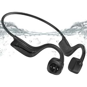 Swimming Bone Conduction Headphones, IPX8 Waterproof Earbuds, Bluetooth Open Ear Wireless Sports Headset with MP3 Play 16G Memory for Running Swimming (Dark Grey)