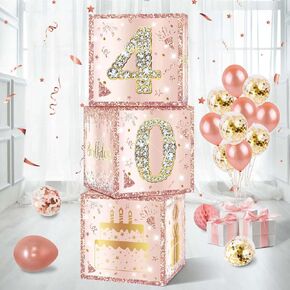 Happy 10th Rose Gold Birthday Balloon Boxes Decorations for Girl, 3pcs Cheers to 10 Years Happy Birthday Party Supplies, Pink 10 Years Old Birthday Party Photo Booth Props Decor