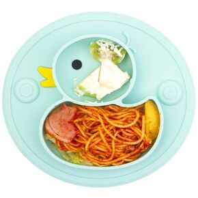 Lightening Baby Plate Silicone Toddler Plates Suction Placemat Divided Duck Dishes for Kids and Infants One-Piece Strong Suction, BPA Free, Microwave Dishwasher Safe