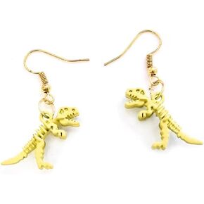 Personality Punk Skeleton Skull Earrings - Dumb Gold Plated Dinosaur Stud Earring Charm Exaggerated Dangle Drop For Women Girls Teens