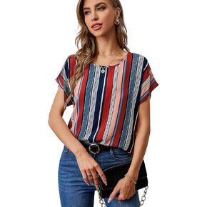 Floerns Women's Short Sleeve Business Casual Tops Graphic Print Office Work Blouse Tops Gold X-Large