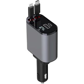 شاحن هاتف قابل للسحب - شاحن سيارة سريع USB C - شاحن هاتف قابل للسحب 4 في 1 شاحن سيارة قابل للسحب - شاحن قابل للسحب لأجهزة Apple وAndroid USB C - أدوات السيارة، لا غنى عنها في السيارة