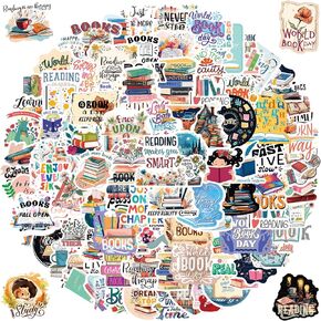 Reading Stickers,100 pieces Cute Cartoon Reading Book Stickers For Laptop Water Bottle,Vinyl Waterproof Bookish Decals For Luggage Phone Scrapbook Bicycle Car,Book Stickers For Teens Adults