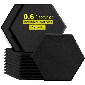 Shatex 12 Pack Thicker Hexagon Acoustic Panels,12"X10"X0.6" High Density Sound Absorbing Panels Reducing Noise and Improving Sound Quality,Suitable for Recording Rooms, Home Theaters and Office(White)