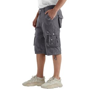 Men's Long Below Knee Length 3/4 Capri Cargo Shorts Loose Fit with Pockets 36 Grey