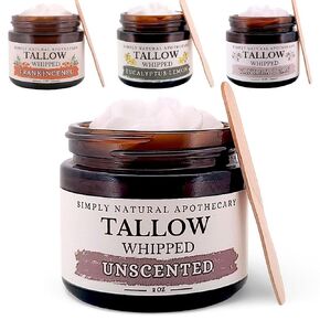 Tallow Balm - Whipped & Handmade - Moisturizing Face and Body Cream/Butter -Unscented - Sensitive & Dry Skin, Eczema, Psoriasis, Acne - All Purpose - Grass Fed Cows - Vitamins A, K, D, E - 2 oz