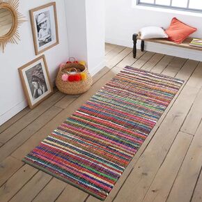 Chardin home - سجادة منطقة عداء Chindi الملونة المصنوعة من القطن المعاد تدويره بنسبة 100% صديقة للبيئة - 2'x5'