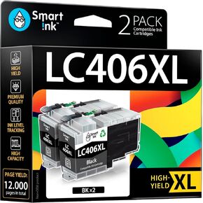 Smart Ink Compatible Ink Cartridge Replacement for Brother LC406 XL LC406XL with Built-in Chip (2 Black Pack) to use with Brother MFC-J4335DW MFC-J5855DW MFC-J6555DW MFC-J4535DW MFC-J6955DW Printer