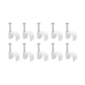 Cable Clips 12 mm - Cord Clips for Wall, 100 Pcs - White Cable Clips with Steel Nails - Mounting Clips for Round Cable & Wire, Indoor & Outdoor