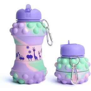 Louis Donné Collapsible Water Bottles For Kids, 19oz Unicorn Sports Water Bottle For Traveling, School, Outdoor, Cute Push Poping Bubble Design, Gifts For Girls