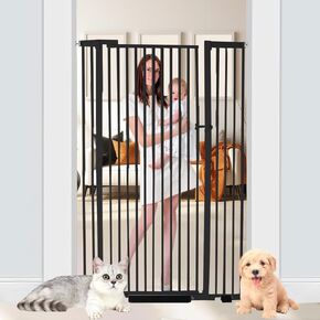 55.1 inch Extra Tall Pet Gate Baby Gate, Extra Wide Adjustable 29.13"-42.08", Pressure Mounted Walk Through Swing Safety Dog Gate for Stairs, Doorways, Kitchen, Black
