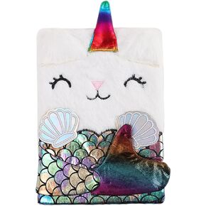 JUMISEE Cute Unicorn Plush Diary Notebook Glitter Animals Fuzzy Journal Writing Planner for Kids Girls, 160 Pages Lined Paper