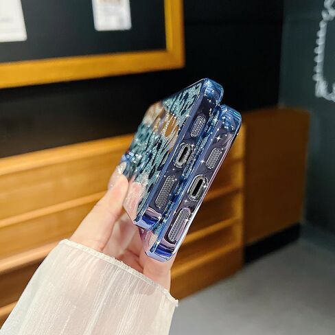 for iPhone 15 Pro Max Case Magnetic,Soft Cute Luxury Leopard Cheetah Pattern Plating Glitter Bling Phone Case Compatible with MagSafe Clear Shockproof Back Cover for Women Girl 6.7"-Black in Kuwait