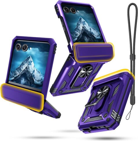 Janmitta Compatible with Moto Razr 2024/Razr+ Plus 2024 Case with Lanyard+Hinge Protection+Finger Ring Holder Kickstand,Dual-Layer Full Body Protective Shockproof Phone Cover,Black in Saudi Arabia