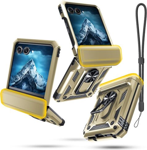 Janmitta Compatible with Moto Razr 2024/Razr+ Plus 2024 Case with Lanyard+Hinge Protection+Finger Ring Holder Kickstand,Dual-Layer Full Body Protective Shockproof Phone Cover,Black in Saudi Arabia