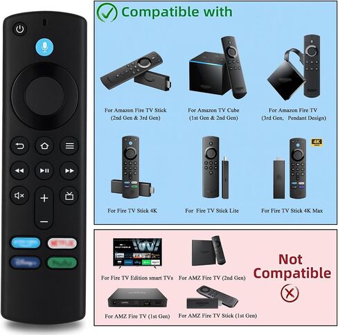 جهاز تحكم عن بعد صوتي بديل (الجيل الثالث) لجهاز AMZ Fire TV Stick (الجيل الثاني، الجيل الثالث، Lite، 4K، 4K Max)، لمكعب Fire TV (الجيل الأول، الجيل الثاني)، لتلفزيون Fire (الجيل الثالث، تصميم القلادة)، L5B83G لجهاز التحكم عن بعد FireStick in Saudi Arabia