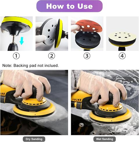 5 inch Sanding Discs, 8 Holes Hook & Loop Wet Dry Sandpaper, 101pcs Orbital Sander Pads 80 180 240 400 600 800 1000 1500 2000 3000 Grit with Foam Pad, Sandpaper Assortment for Car Wood Metal in Kuwait