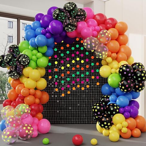 Amandir 90s 80s Theme Party Decorations, 90Pcs Balloon Arch Kit 6PCS Inflatable Retro Disco Ball Microphone Rainbow Roller Skate Boom Box Guitar Balloon for Back to 90s 80s Hip Hop Birthday Supplies in Saudi Arabia