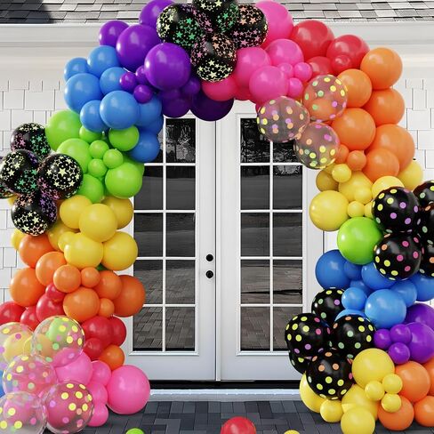 Amandir 90s 80s Theme Party Decorations, 90Pcs Balloon Arch Kit 6PCS Inflatable Retro Disco Ball Microphone Rainbow Roller Skate Boom Box Guitar Balloon for Back to 90s 80s Hip Hop Birthday Supplies in Saudi Arabia