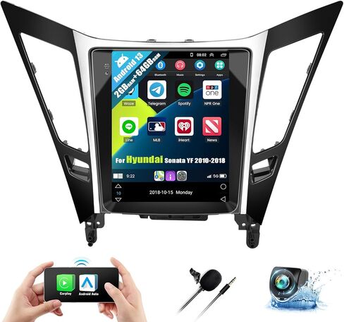 [2+64G] ستيريو سيارة Android 13 لسيارة Hyundai Sonata YF 2010-2018 مع Apple Carplay اللاسلكي وAndroid Auto، راديو سيارة بشاشة تعمل باللمس 9.7 بوصة مع راديو بلوتوث FM/RDS واي فاي GPS SWC HiFi EQ+AHD كاميرا احتياطية in Saudi Arabia