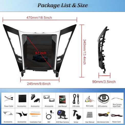 [2+64G] ستيريو سيارة Android 13 لسيارة Hyundai Sonata YF 2010-2018 مع Apple Carplay اللاسلكي وAndroid Auto، راديو سيارة بشاشة تعمل باللمس 9.7 بوصة مع راديو بلوتوث FM/RDS واي فاي GPS SWC HiFi EQ+AHD كاميرا احتياطية in Saudi Arabia